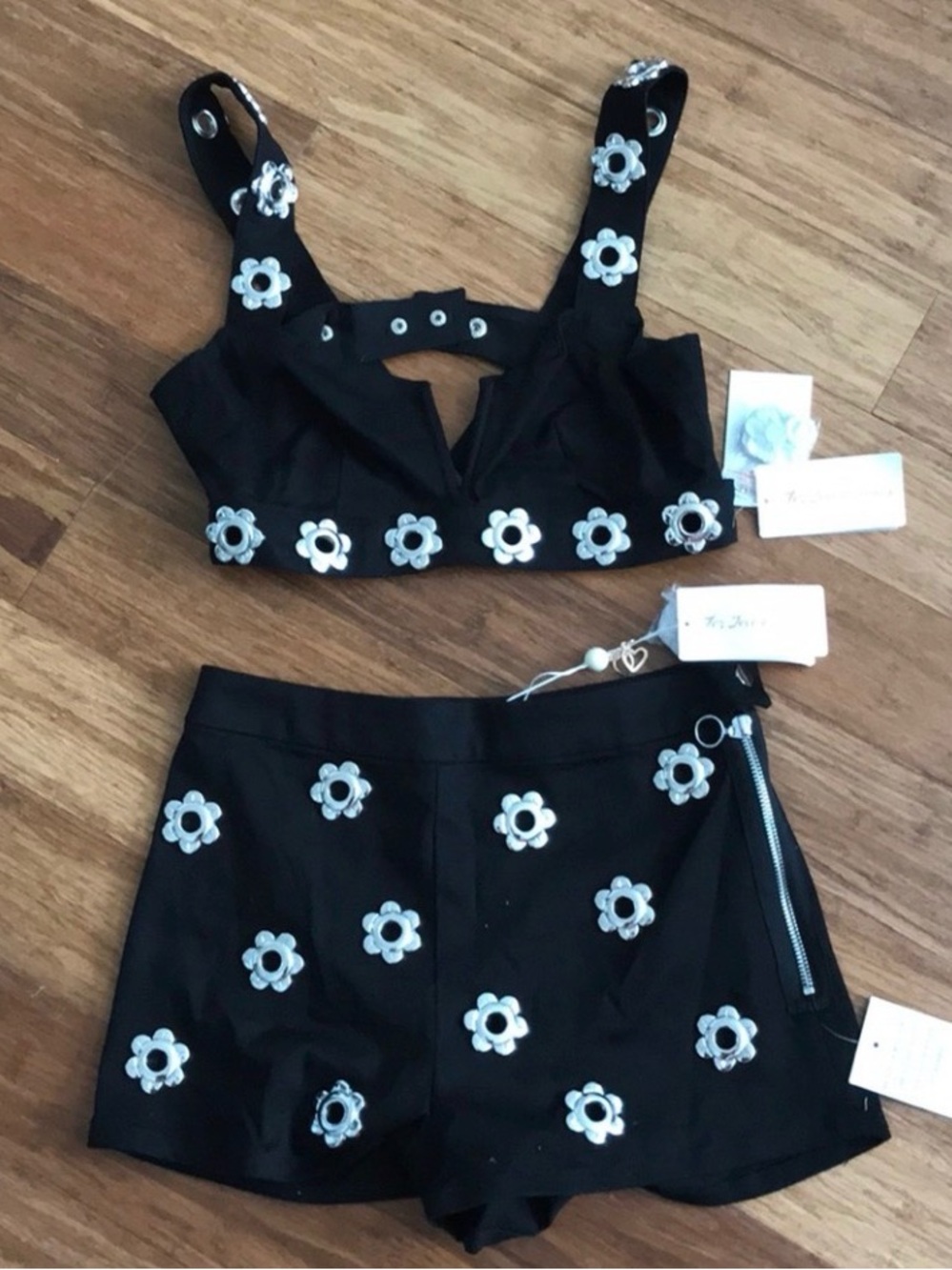 Black Floral-Grommet Crop Top & Shorts Set NWOT for love and lemons